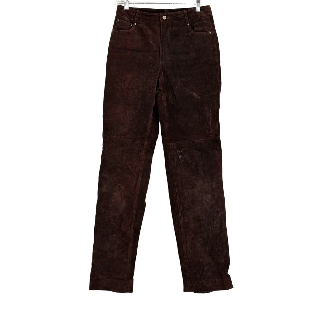 Vtg Newport News Suede Pants Womens 8 Tall  Leather Brown Straight Leg Cowboy